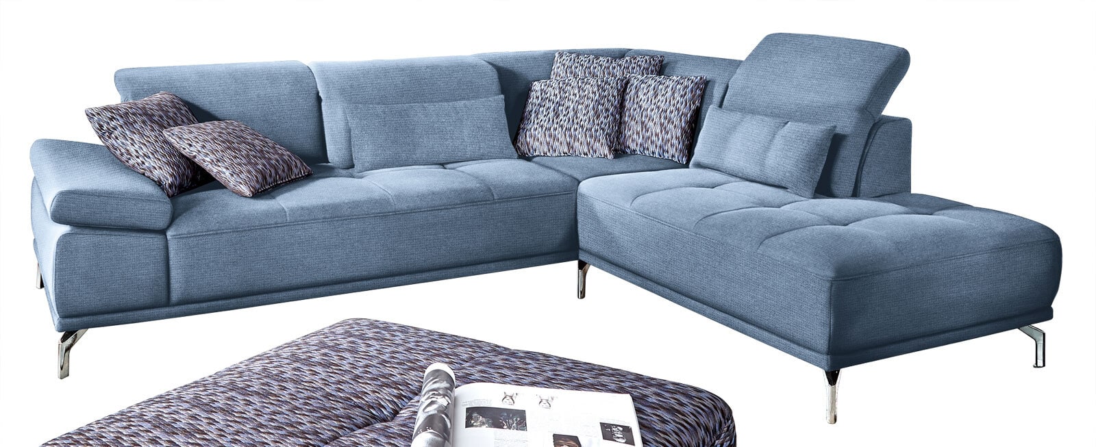 Ecksofa CALUNA 273 x 234 cm Stoffbezug graublau